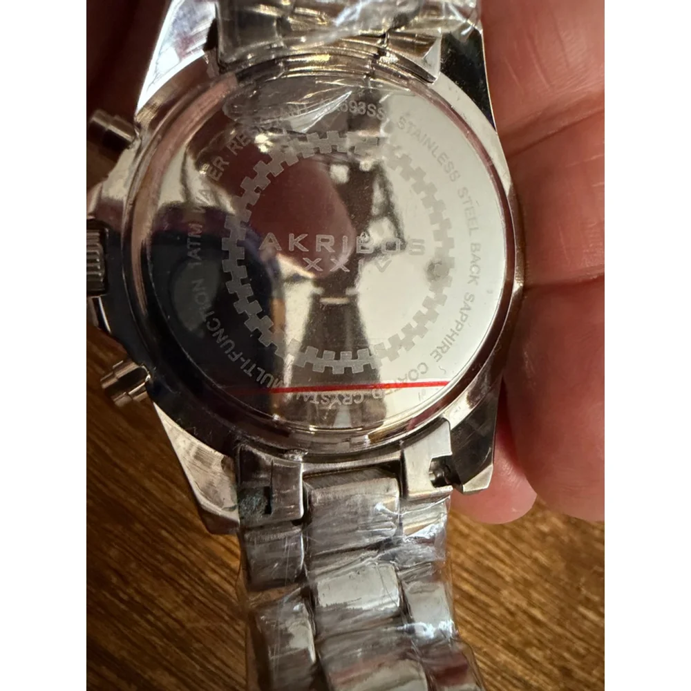 Akribos XXIV Men’s Watch Stainless Steel Chronograph Style Silver Dial New Needs